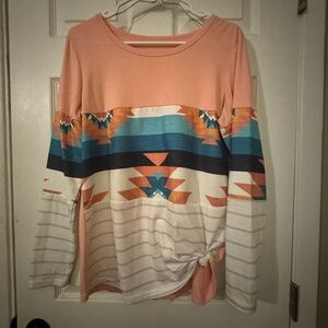 Peach and Multicolor Patterned Women's Top